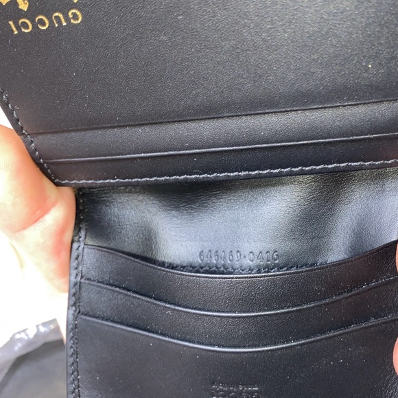GUCCI GARDEN CROCCO Blk Crocodile Skin MOTH Brass Emblem Trifold Small Wallet,IT - Picture 4 of 10